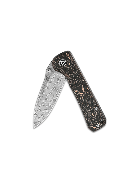 QSP Hawk 131S navaja plegable acero damasco fibra de carbono y mango de cobre 10.5cm