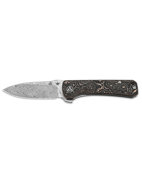 QSP Hawk 131S foldekniv i damaskusstål med håndtak i karbonfiber og kobber 10,5 cm