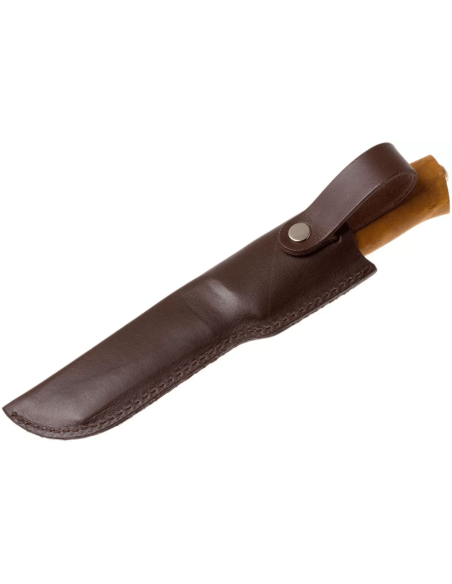 Helle Alden H076 roestvrijstalen mes 10,5cm berkenhouten heft + leren schede