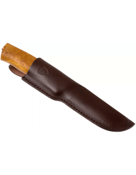 Cuchillo de acero inoxidable Helle Alden H076 10.5cm mango de abedul + funda de cuero