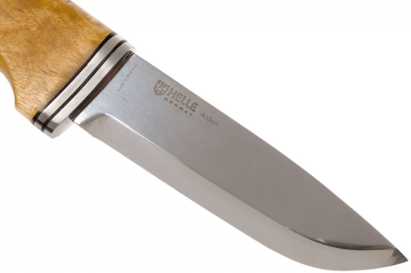 Helle Alden H076 kniv i rostfritt stål 10,5 cm björkhandtag + läderslida