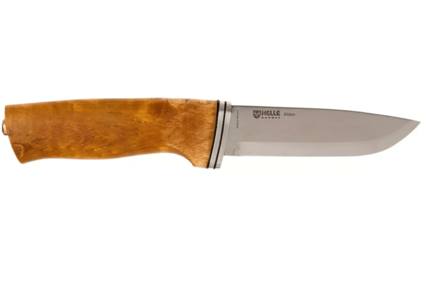 Helle Alden H076 kniv i rostfritt stål 10,5 cm björkhandtag + läderslida