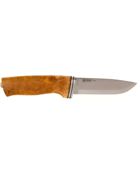 Faca de aço inoxidável Helle Alden H076 Cabo de bétula de 10,5 cm + bainha de couro