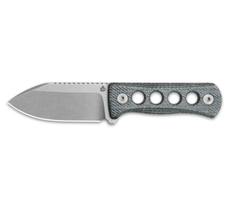 QSP Canary 141D1 kniv 7cm blad i rostfritt stål genombrutet micarta denimhandtag + kydexslida