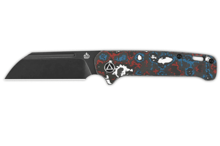 QSP Penguin 130SJF2 fällkniv svart blad mångfärgat kolfiberhandtag 10,3cm