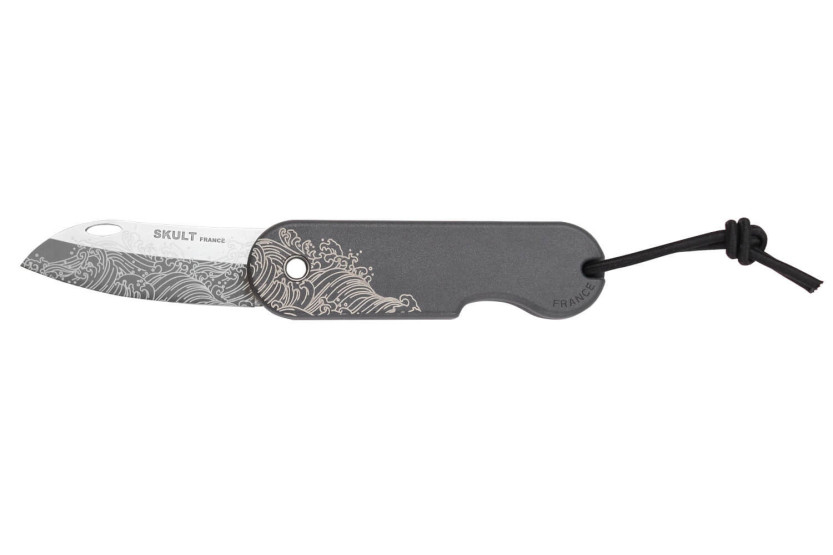 Coltello pieghevole eco-responsabile La Vague French Skult manico grigio da 10 cm