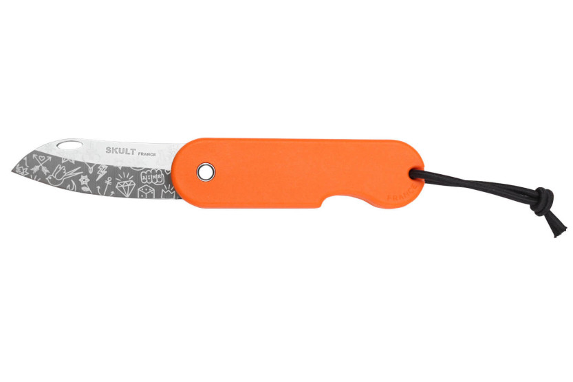 Skult French eco-responsible folding knife Le Tatoué orange handle 10cm