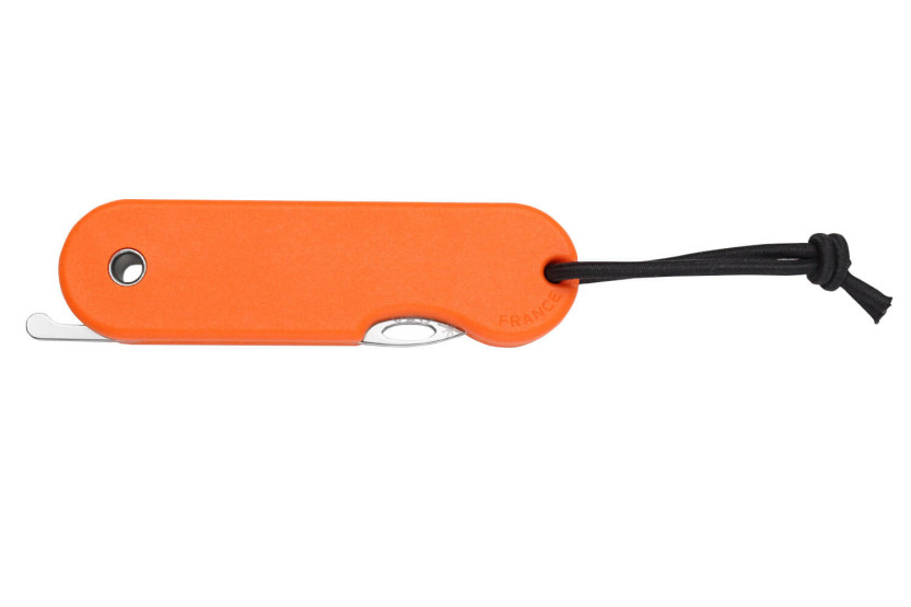 Skult Fransk ekologiskt ansvarsfull fällkniv Le Tatoué orange handtag 10cm