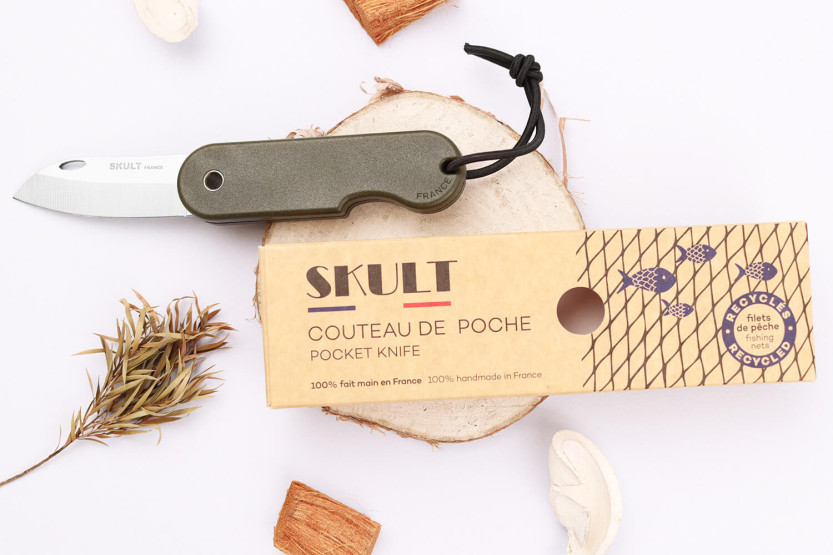 Skult French eco-responsible folding knife 10cm green handle