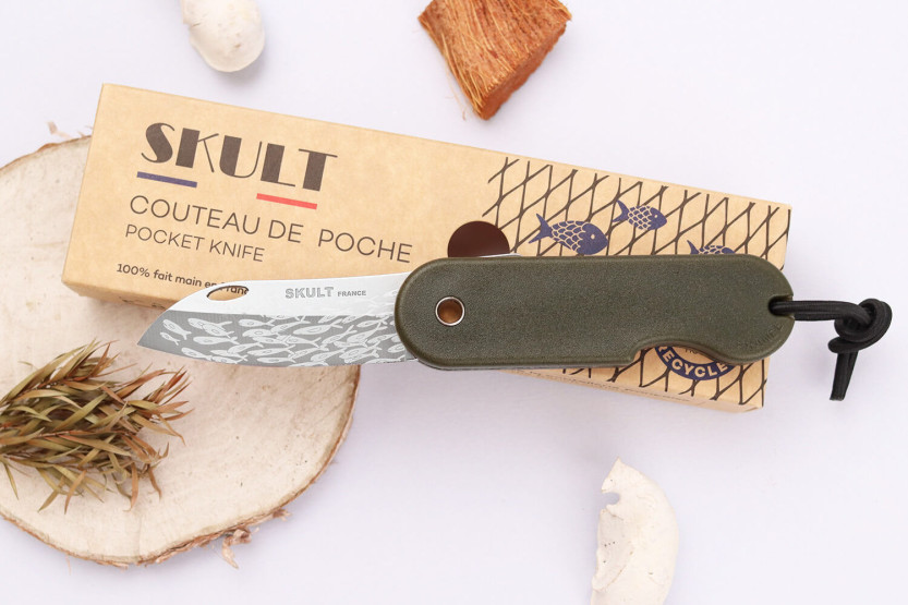 Skult Navaja francesa eco-responsable Le Banc de Poissons mango verde 10cm