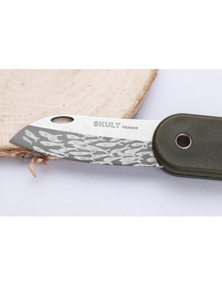 Skult French eco-responsible folding knife Le Banc de Poissons green handle 10cm