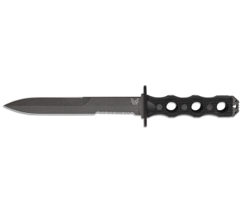 Benchmade SOCP 185SBK coltello 18cm lama semi-serrata manico nero G10 traforato con fodero