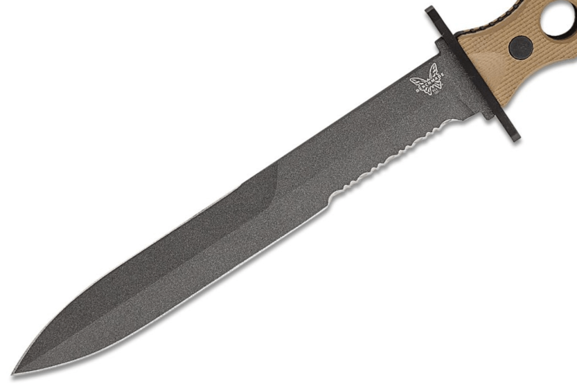 Benchmade SOCP 185SBK_1 kniv, 18 cm halvsaget blad, taupe G10 gjennombrutt håndtak med slire