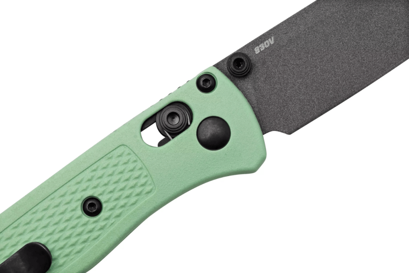 Benchmade Mini Bugout Sea Foam foldekniv 533GY-06 svart blad grønt Grivory håndtak 9,4cm