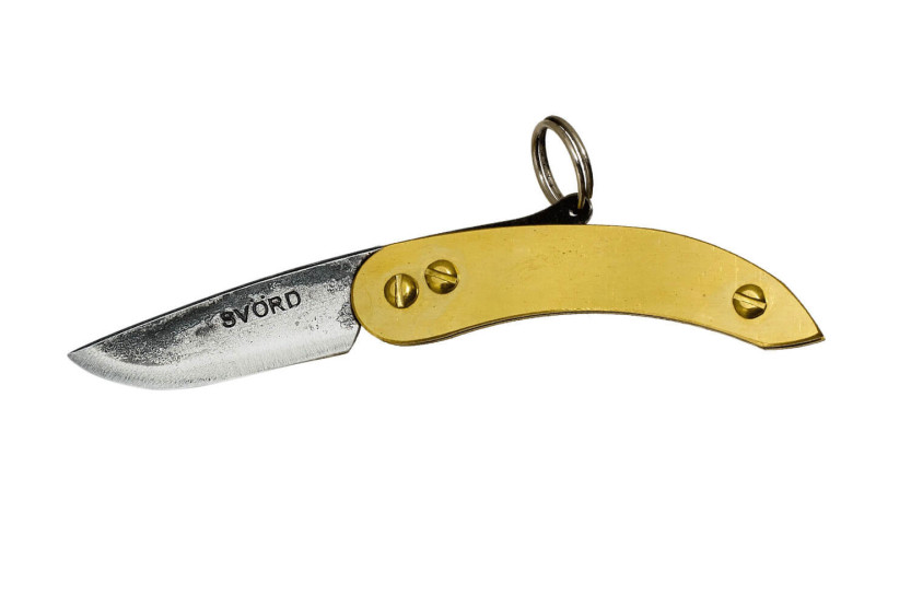 Faca dobrável Svord Peasant Micro Brass SVPKMB com cabo de latão de 8 cm