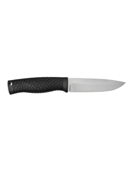 Faca Böker Bronco 121504 Lâmina de aço de 11,3 cm com cabo TPE preto + bainha de couro com iniciador de fogo
