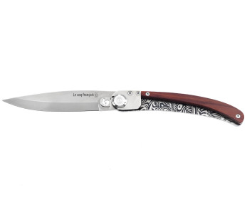 Le Coq Français Cuchillo plegable Tropical Corazón Rojo con mango de madera roja 11.5cm + funda