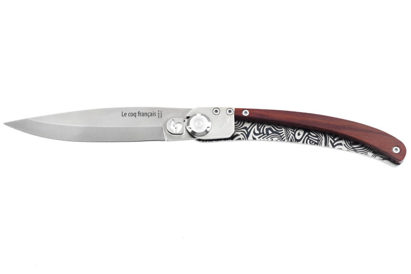 Le Coq Français Tropical Red Heart coltello pieghevole con manico in legno rosso 11,5 cm + fodero