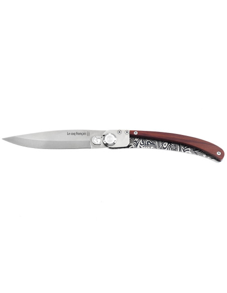 Klappmesser Le Coq Français Tropical Red Heart handgefertigt aus rotem Holzgriff 11,5cm + Etui