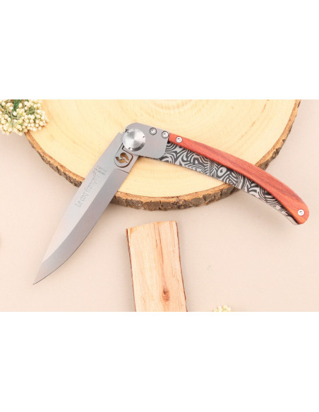 Le Coq Français Tropical Red Heart folding knife with red wooden handle 11.5cm + case