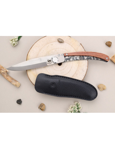 Le Coq Français Forêt foldekniv 11,5 cm fiolett trehåndtak + slire