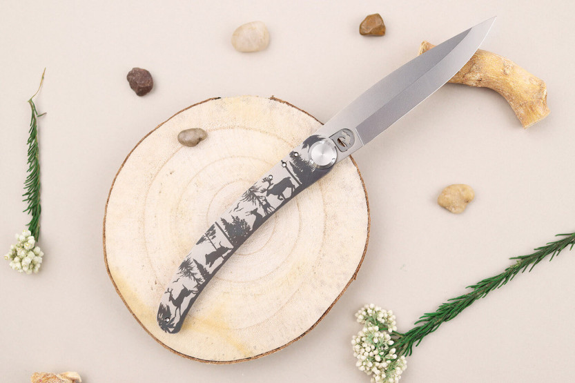 Klappmesser Le Coq Français Forêt handwerklich gefertigter Griff aus Veilchenholz 11,5cm + Etui