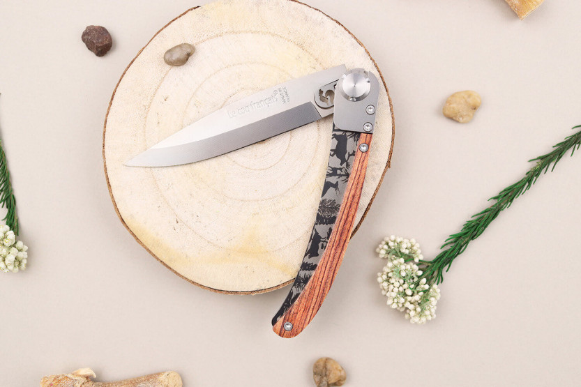 Le Coq Français Forêt foldekniv 11,5 cm violet træhåndtag + skede