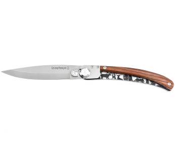 Le Coq Français Forêt foldekniv 11,5 cm i fiolett trehåndtak + slire