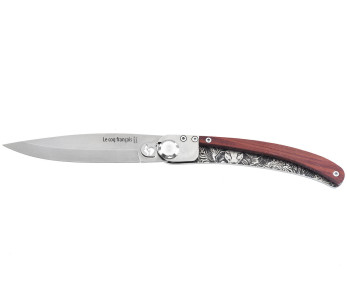 Le Coq Français Safari taittoveitsi Red Heart punainen puukahva 11.5cm + tuppi