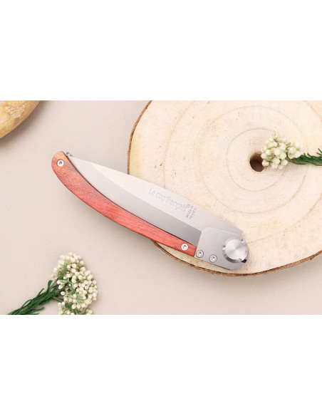 Klappmesser Le Coq Français Safari Red Heart handgefertigt aus rotem Holzgriff 11,5cm + Etui