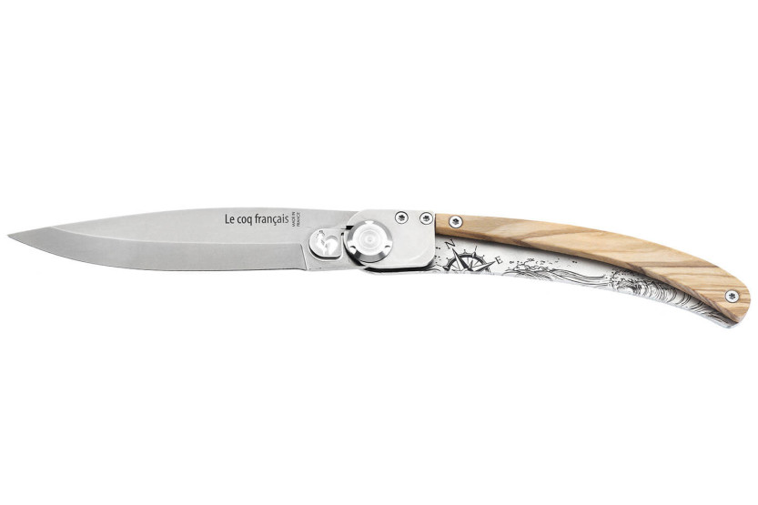 Faca dobrável Le Coq Français Nautic com cabo em madeira de oliveira 11,5 cm + bainha
