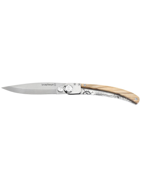 Klappmesser Le Coq Français Nautic handgefertigt Griff aus Olivenholz 11,5cm + Etui