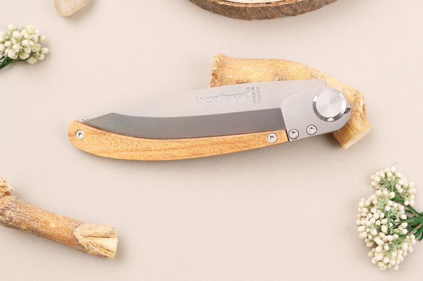 Le Coq Français Nautic foldekniv 11,5 cm håndtag i oliventræ + skede