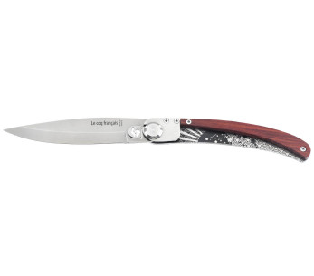 Le Coq Français Soleil Levant Cuchillo plegable Corazón Rojo 11,5cm mango de madera roja + funda