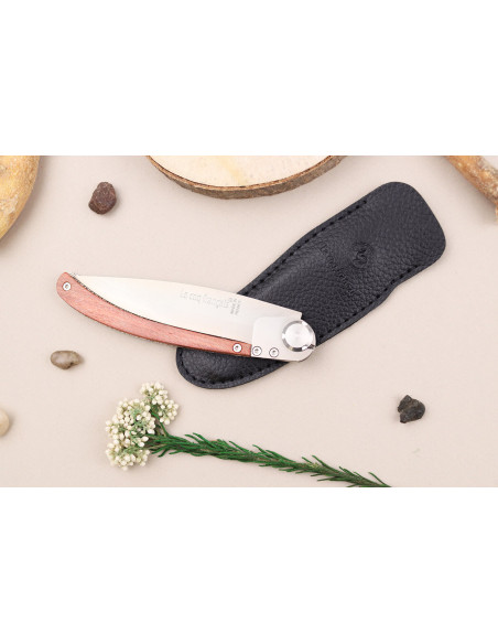 Klappmesser Le Coq Français Soleil Levant Red Heart handwerklich gefertigt roter Holzgriff 11,5cm + Etui