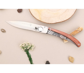 Le Coq Français Soleil Levant Red Heart coltello pieghevole 11,5 cm manico in legno rosso + fodero 2