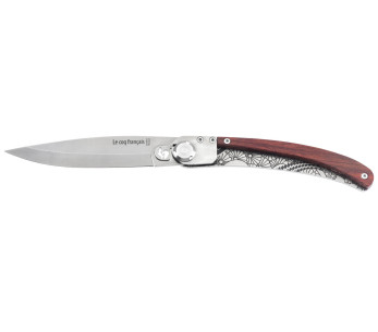 Faca dobrável Le Coq Français Tokyo Red Heart 11,5 cm cabo de madeira vermelho + bainha