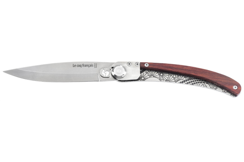 Le Coq Français Tokyo foldekniv Red Heart håndlavet rødt træhåndtag 11,5 cm + etui
