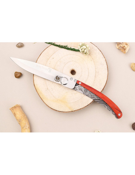 Le Coq Français Tokyo vouwmes Red Heart handgemaakt rood houten heft 11,5cm + etui