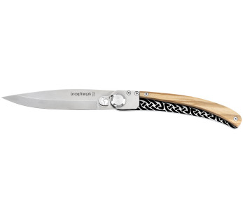 Faca dobrável Le Coq Français Celtic com cabo em madeira de oliveira 11,5 cm + bainha