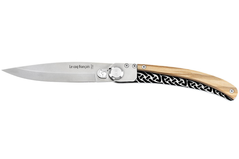 Le Coq Français Keltisk fällkniv med olivträhandtag 11,5cm + fodral