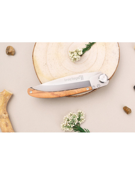 Le Coq Français Celtic folding knife with olive wood handle 11.5cm + case