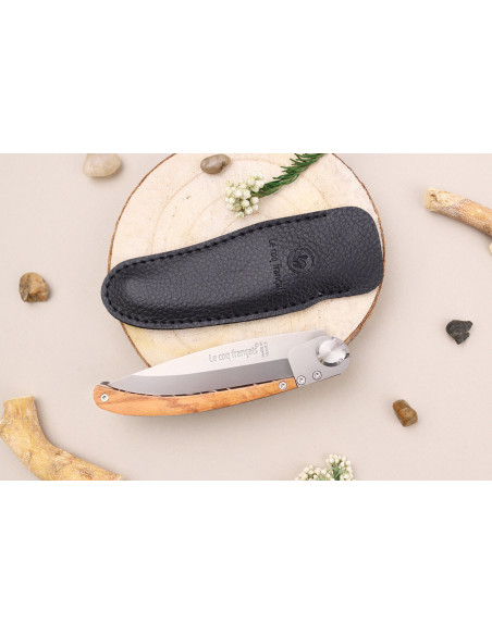 Le Coq Français Celtic folding knife with olive wood handle 11.5cm + case