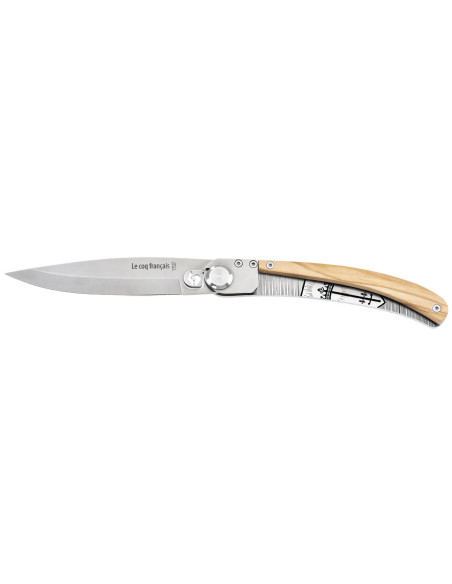 Le Coq Français Jeanne d'Arc vouwmes 11.5cm olijf houten handvat + schede