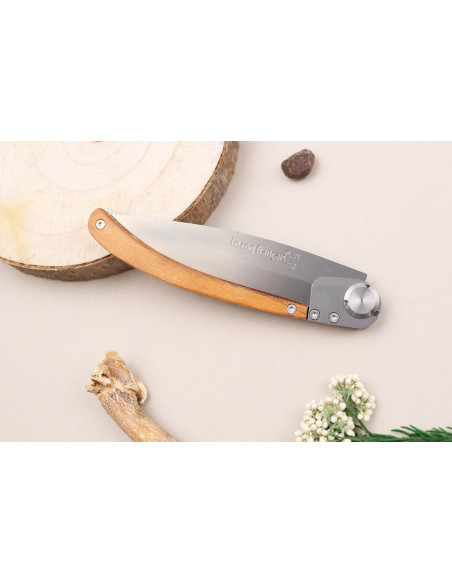 Coltello pieghevole Le Coq Français Giovanna d'Arco con manico in legno d'ulivo 11,5 cm + fodero