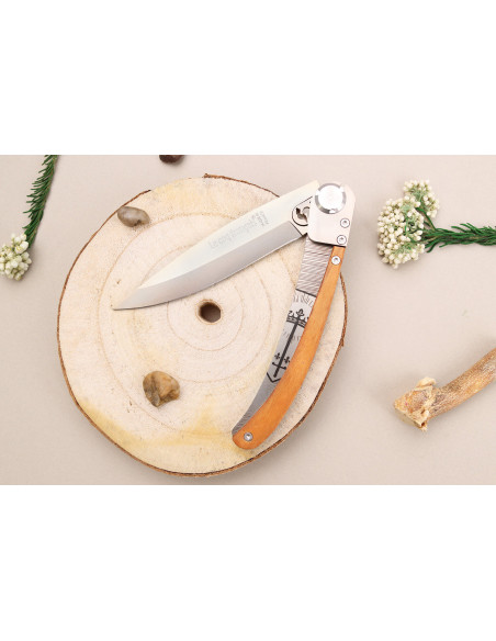 Le Coq Français Jeanne d'Arc foldekniv 11,5 cm håndtag i oliventræ + skede