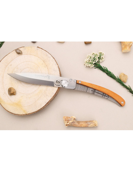 Le Coq Français Jeanne d'Arc vouwmes 11.5cm olijf houten handvat + schede