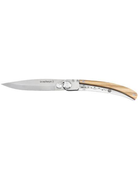 Coltello pieghevole Le Coq Français Chemin de Saint-Jacques con manico in legno d'oliva 11,5 cm + fodero