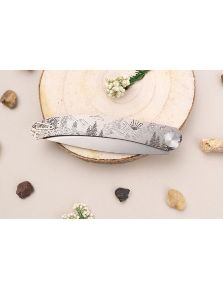 Coltello pieghevole Le Coq Français Chemin de Saint-Jacques con manico in legno d'ulivo 11,5 cm + fodero