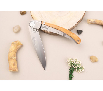 Le Coq Français Chemin de Saint-Jacques vouwmes 11,5cm olijfhout handvat + etui 2